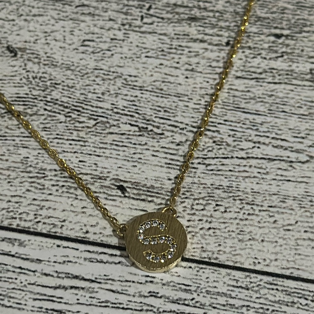 Monogram S gold tone chain sparkling necklace